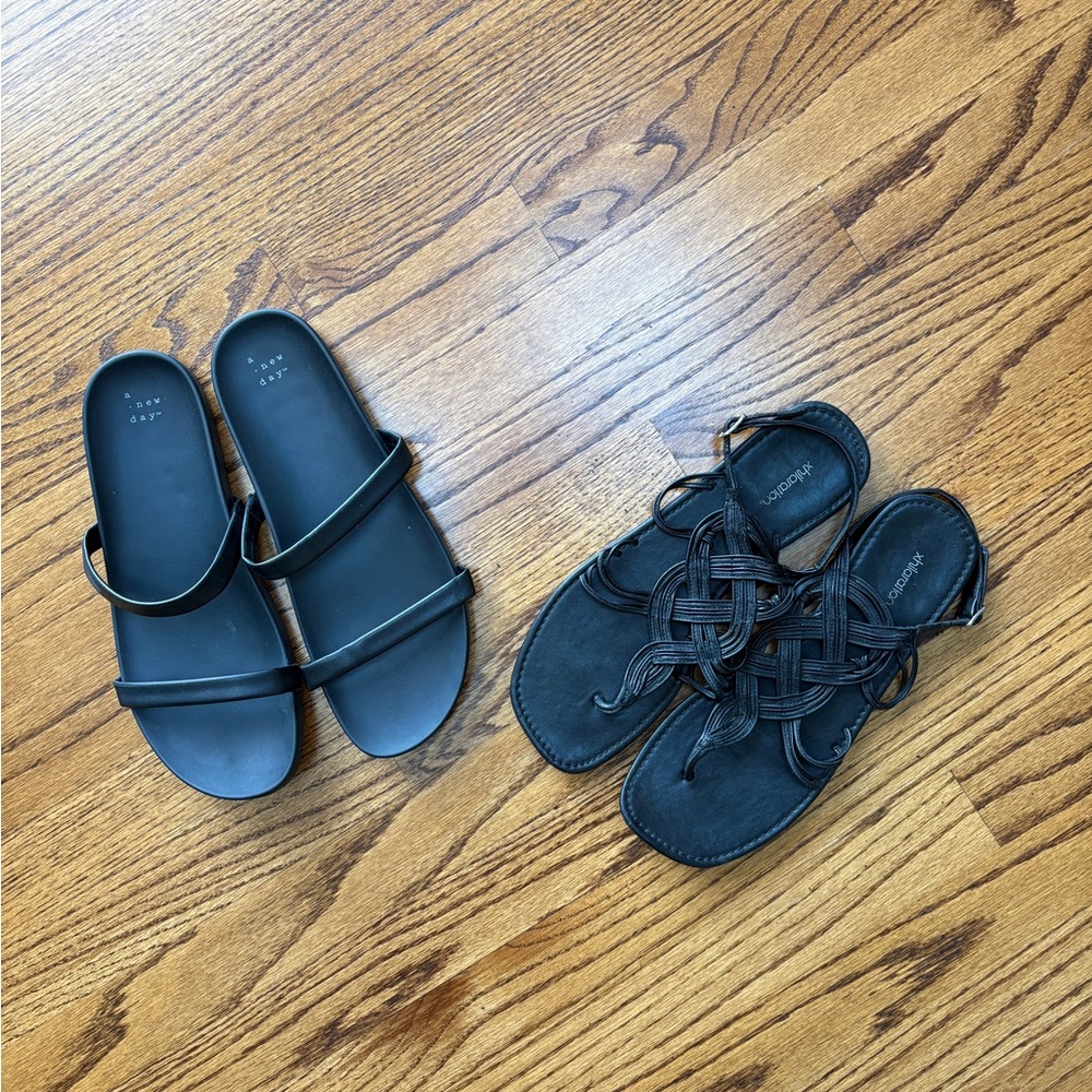 Bundle of A New Day & Xhiliration Black Sandals Flip Flops, Size 11